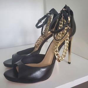 Black Marciano Heels with gold chain accent
